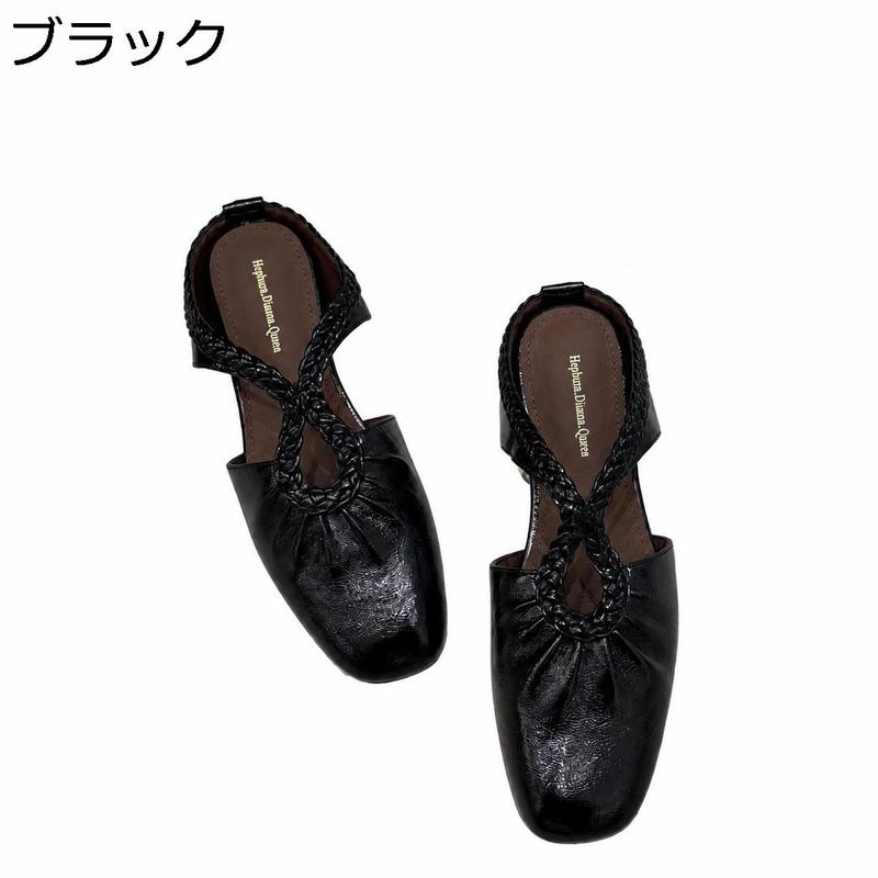 ミュール サンダル レディース スクエアトゥ ギャザー 編み込み