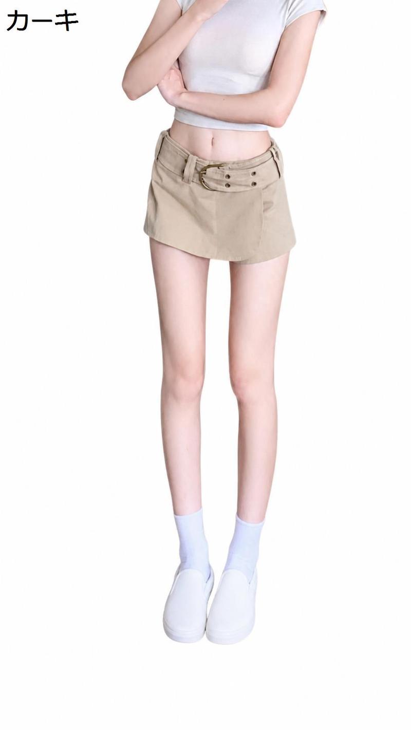 キュロット レディース スカート風 ショートパンツ ベルト付き Aライン