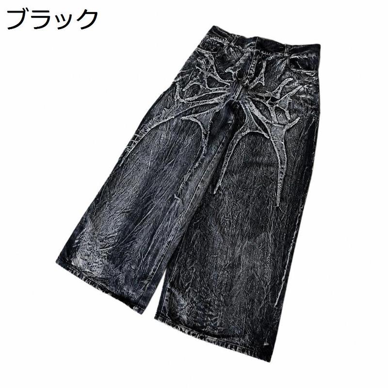 デニムパンツ メンズ Gパン バギー 蜘蛛の巣 スパイダー ジーンズ