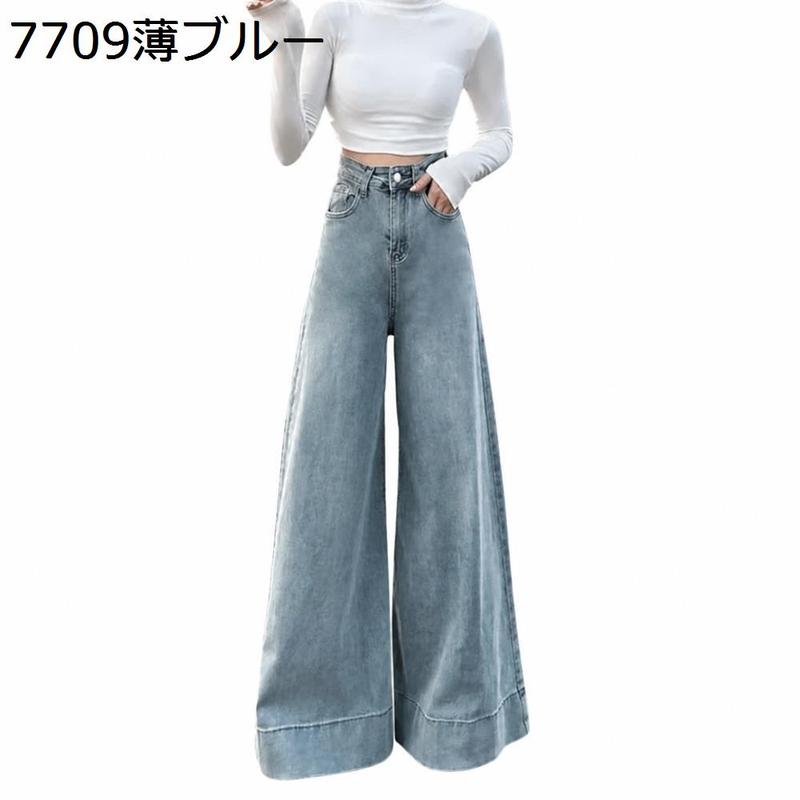 ワイドパンツ レディース デニム ジーンズ ハイウエスト 極太 ガウチョ バギー パンツ レトロ 着痩せ 体型カバー 美脚 カジュアル 春 |  | 02