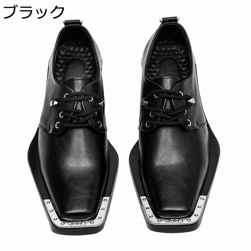 ダービーシューズ メンズ スクエアトゥ メタルプレート 厚底 ドレス