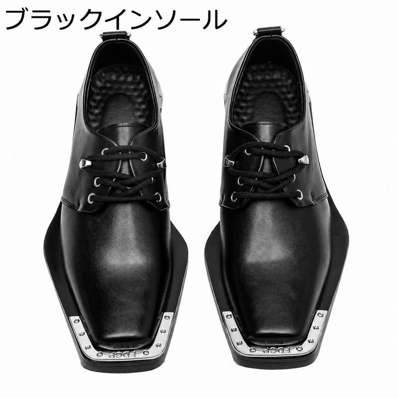 ダービーシューズ メンズ スクエアトゥ メタルプレート 厚底 ドレス