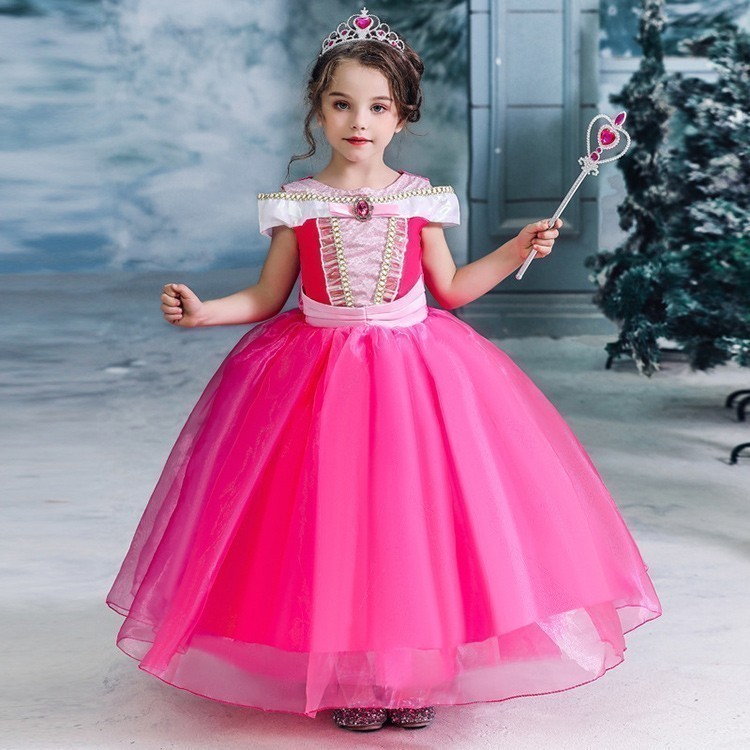即日発送 あすつく クリスマス プレゼント プリンセス ドレス 祝い プレゼント 衣装 子供 オーロラ姫 ピンク コスプレ なりきり 誕生日  ベビードレス かわいい
