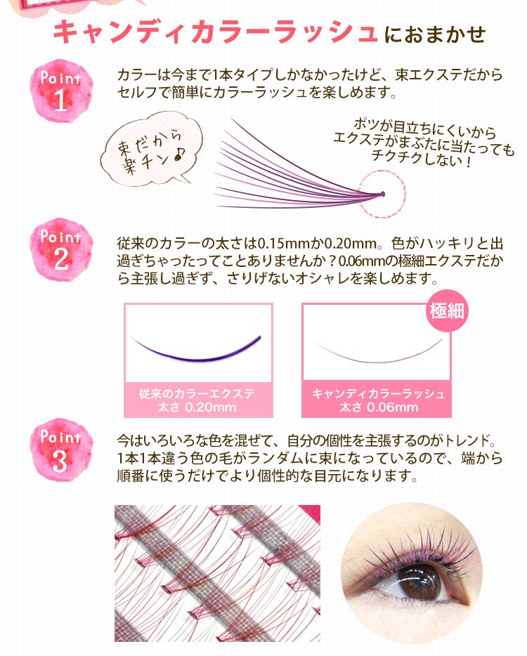 まつげエクステ マツエク キャンディカラーラッシュ 4本束or10本束
