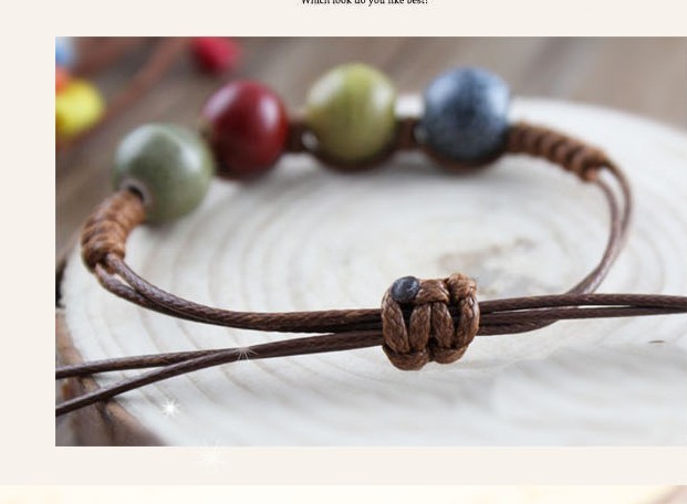 ブレスレット/レディース/丸ビーズ4色編み込みミサンガブレスレット