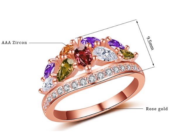指輪 レディース カラフル彩石リング 七色 綺麗 CZダイヤモンド 細部