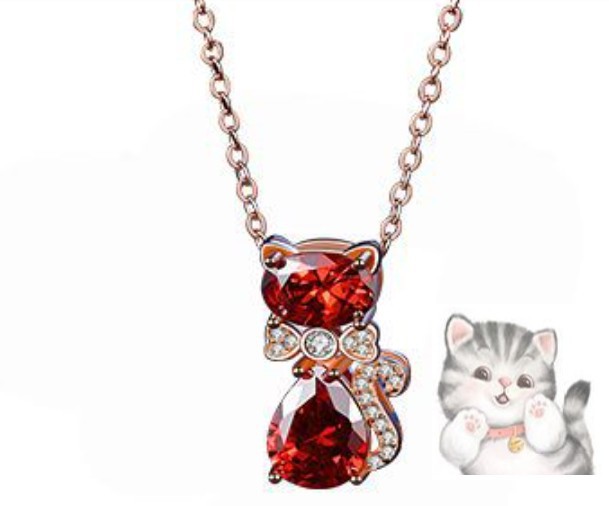 021N⭐︎【クリスマス】ネックレス　猫モチーフ　ローズストーン　S925 ネックレス レディース 猫 ネコちゃん ねこ 小粒 スワロフスキー