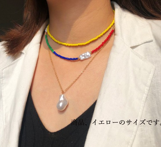 ネックレス レディース カラフル ビーズ アクセサリー ピンク 彩色