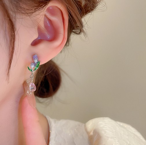ピアス レディース 華 フラワー 花 パープル 紫 18K スタッド アクリル