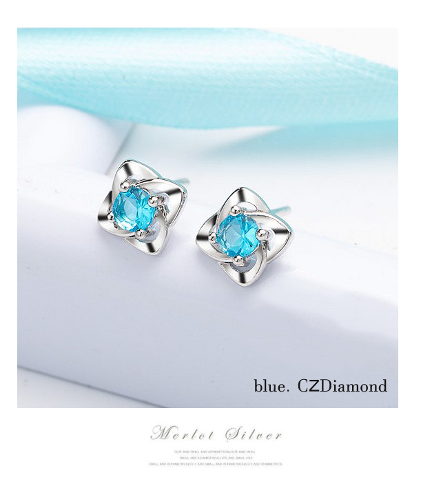 ピアス レディースオーシャンブルー フラワー CZダイヤモンド