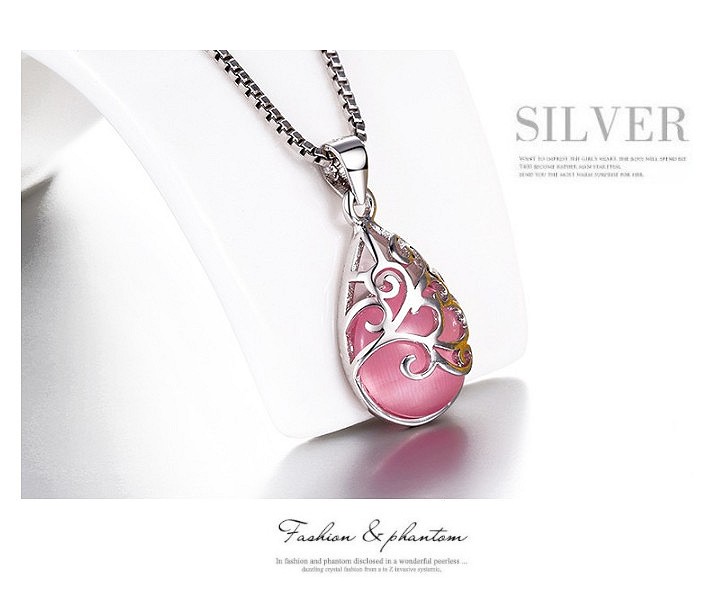 ネックレス レディース シルバー925 猫目石 雫モチーフ エレガント