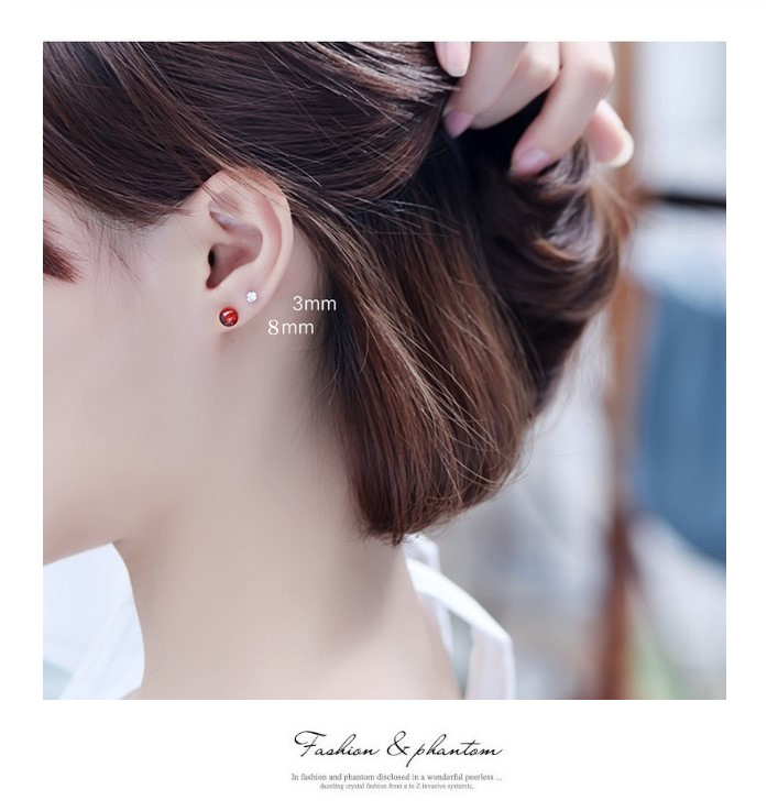 ピアス レディース シルバー925 8mm クリスタル レッド スタッド