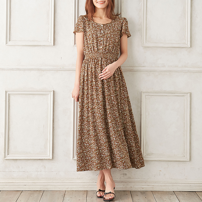 ANGELIEBE SALE フレアスリーブフラワープリントワンピース ANGELIEBE SALE フレアスリーブフラワープリントワンピース