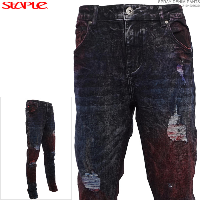 STAPLE デニム ステイプル ジーンズ SPRAY DENIM PANTS : stpl