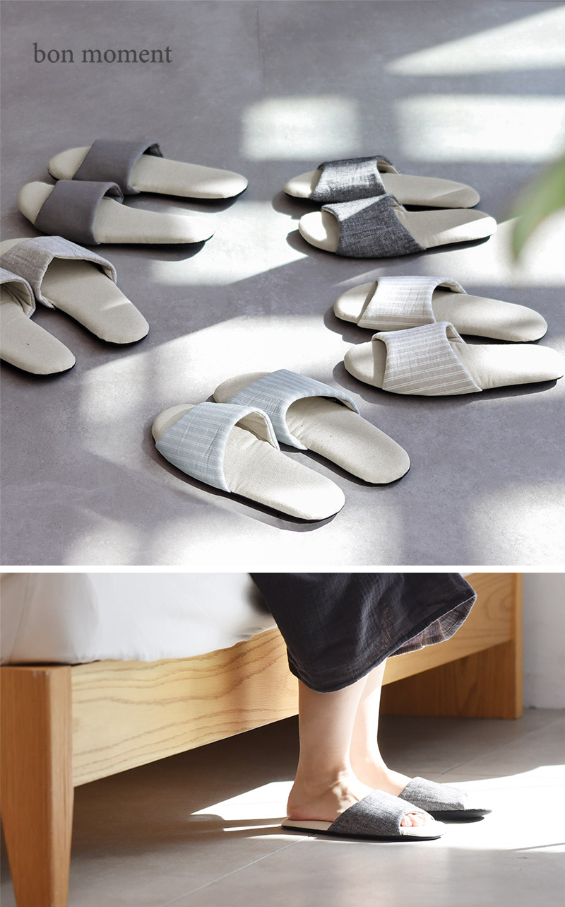 bon moment つま先の開いた 涼しいリネンスリッパ/ボンモマン