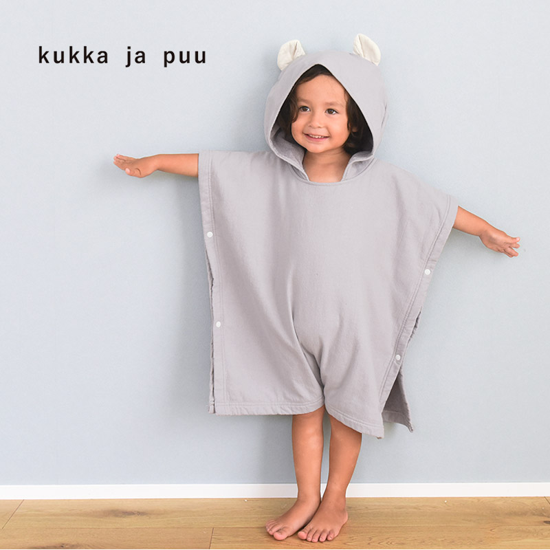 kukka ja puu コットン100％ ガーゼパイル キッズ ベビー フード付きバスタオル バスポンチョ／クッカヤプー