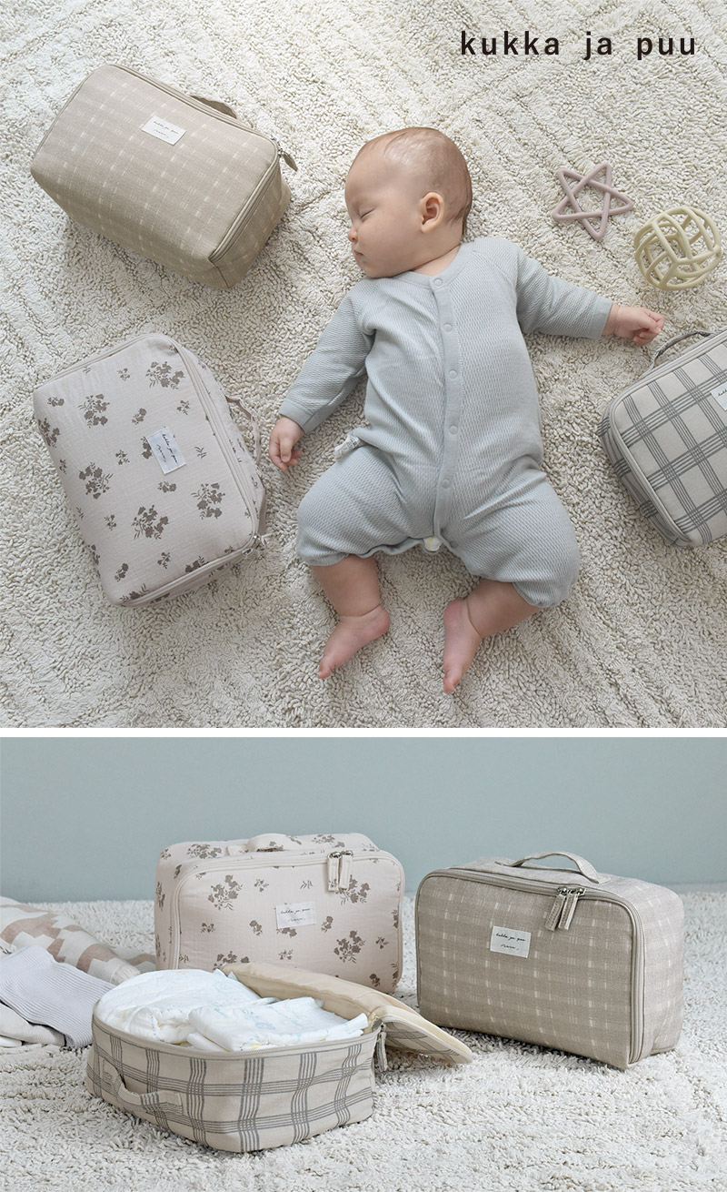 kukka ja puu 大容量で出し入れしやすい 柄ポーチ チェック 花柄 おむつポーチ/クッカヤプー