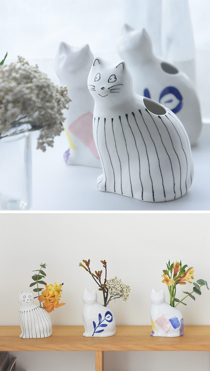 子猫の花器 フラワーベース 波佐見焼 おしゃれ 北欧 陶器 花瓶