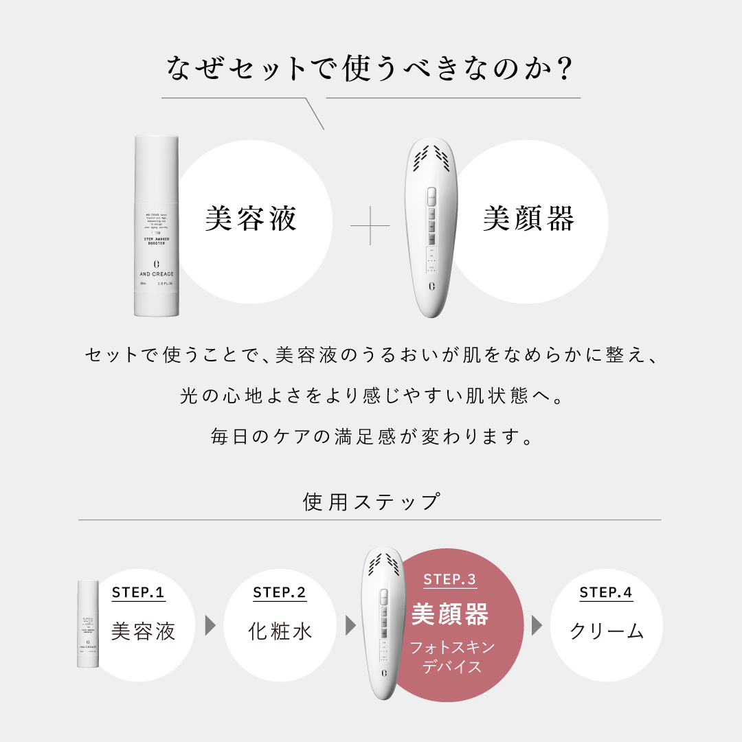 アンドクレアージュ フォトスキンデバイス 光美顔器 美顔器 EMS DPL NIR 家庭用 医師監修 ハリ 引き締め うるおい 透明感 スキンケア 女性用 | アンファー | 16