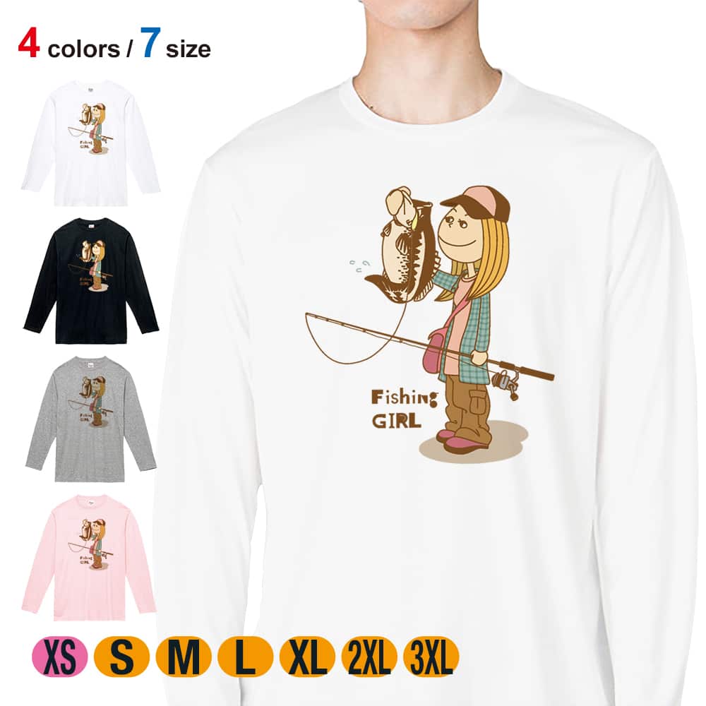 釣り Tシャツ 長袖 釣りガール イラスト ブラックバス メンズ