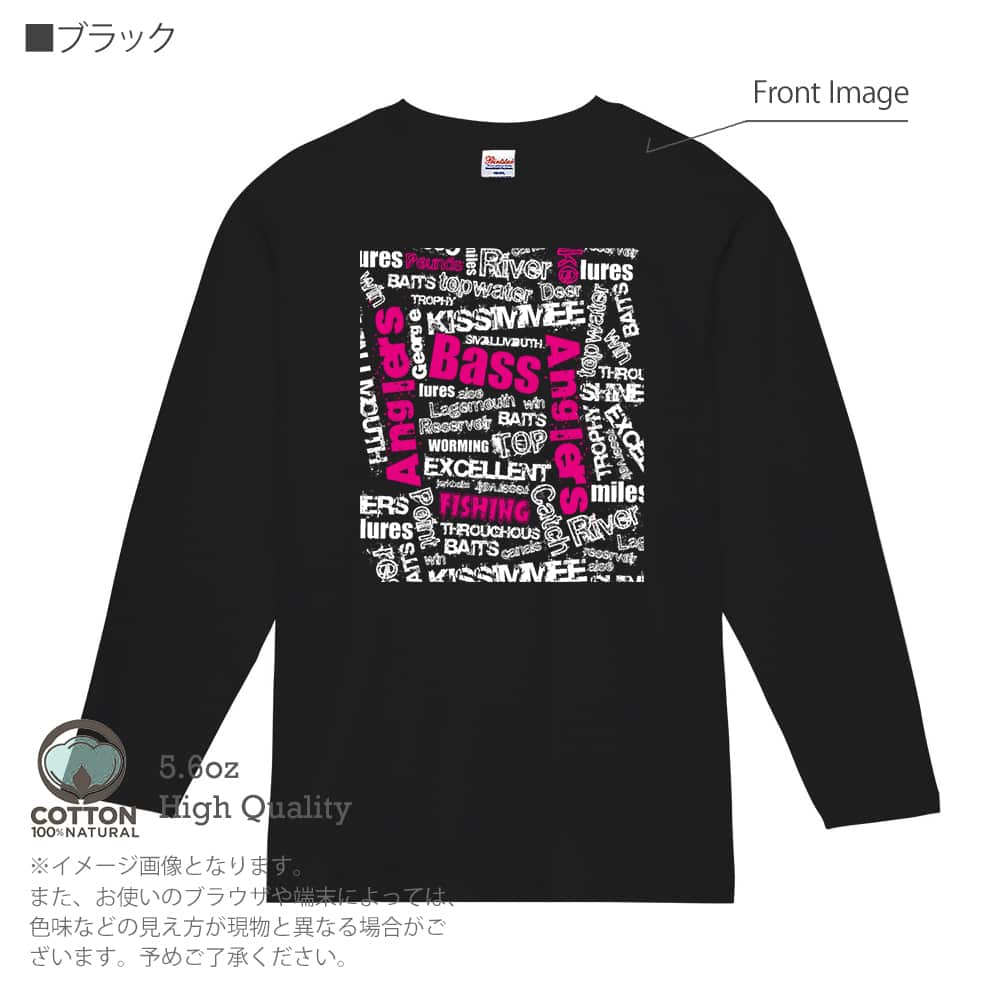 釣り Tシャツ 長袖 BASS テキストデザイン ピンク メンズ レディース