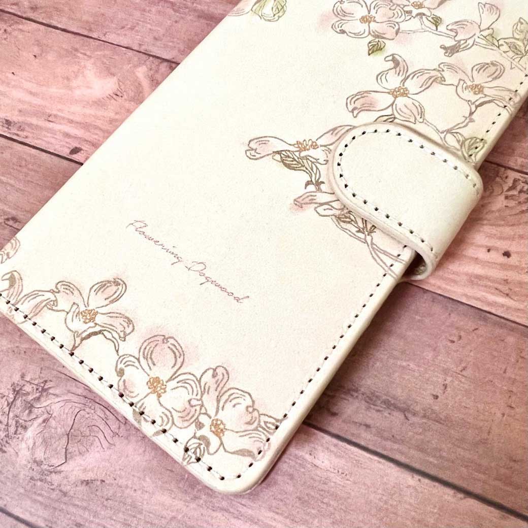 iPhone ケース 手帳型 ヌメ革 本革 花柄 ハナミズキ iPhone17 16 15 14