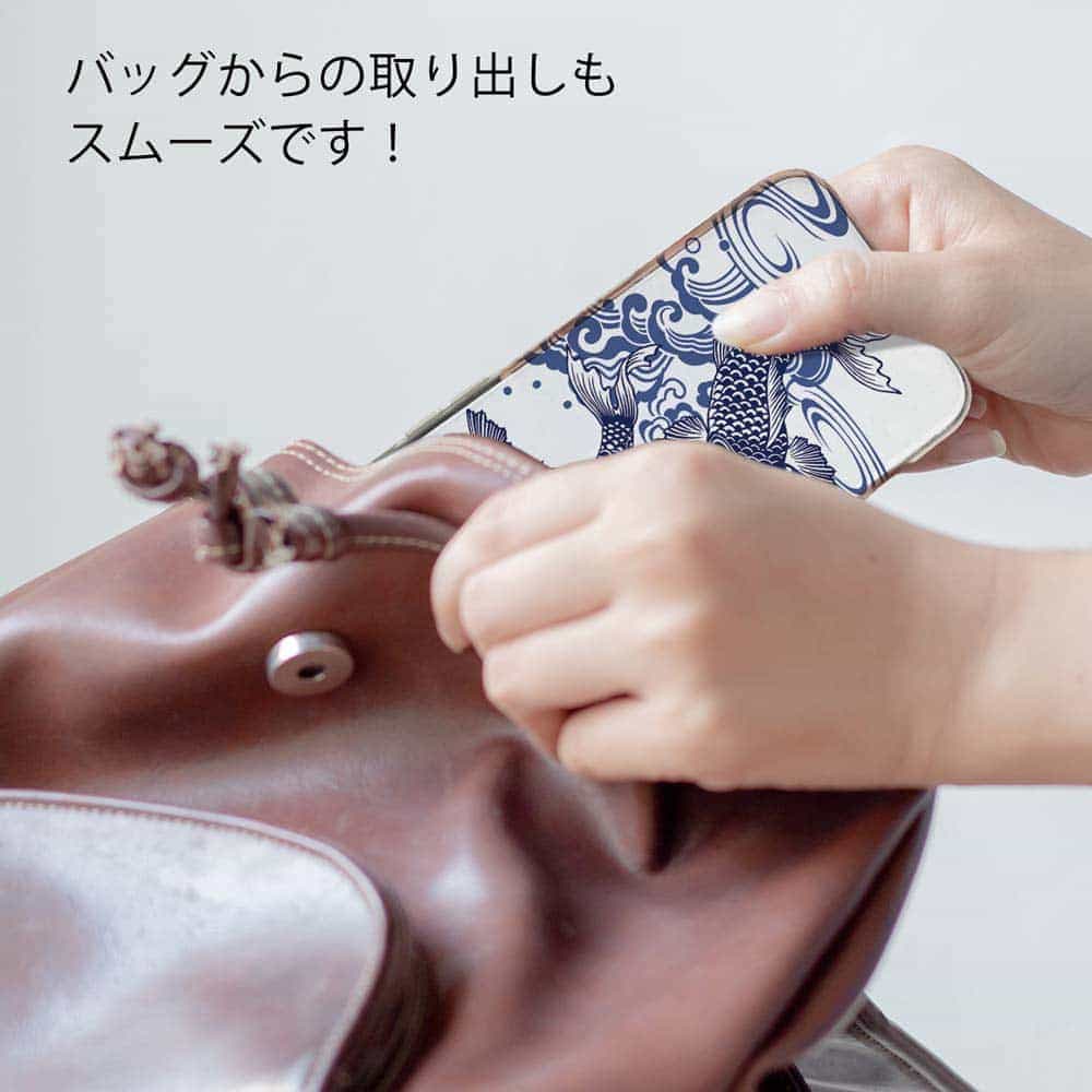 スマホケース ソフトケース TPU タトゥー風昇り鯉 ブルー&ホワイト 魚
