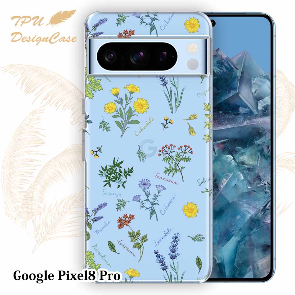 Google Pixel 8 Pro ケース ボタニカル柄 花柄 クリア 透明 ソフト TPU