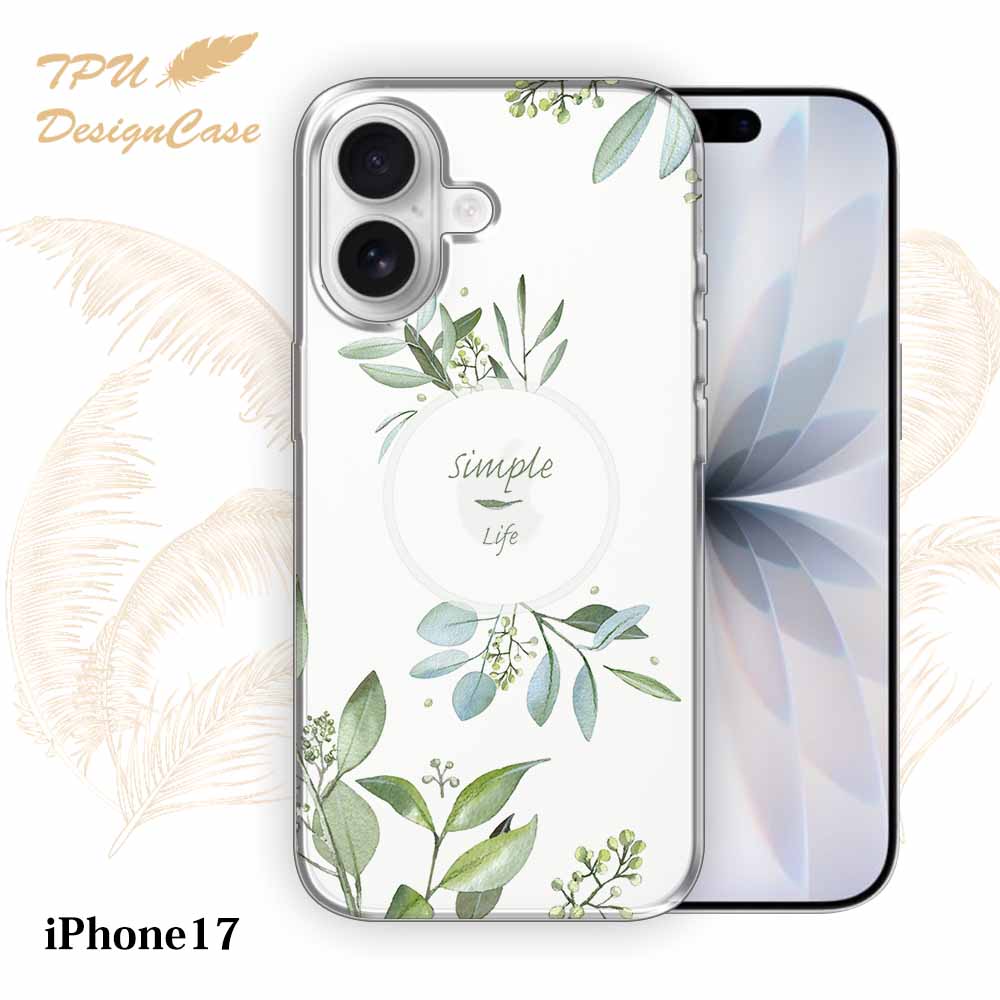 iPhone17 ケース シンプルライフ 花柄 クリア 透明 ソフト TPU