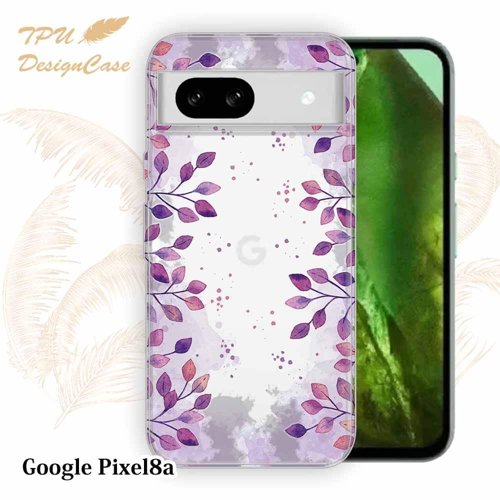 Google Pixel 8a ケース パープルパープル 花柄 クリア 透明 ソフト