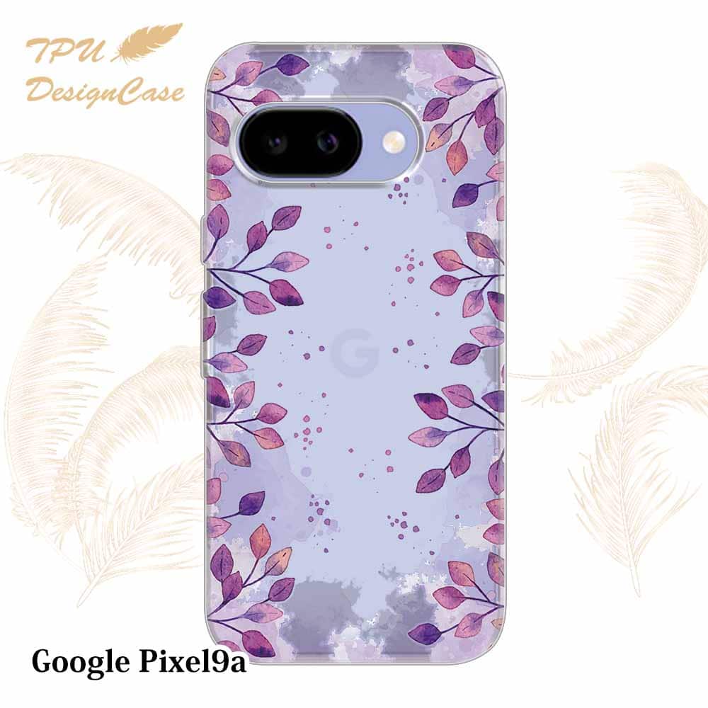Google Pixel 9a ケース パープルパープル 花柄 クリア 透明 ソフト