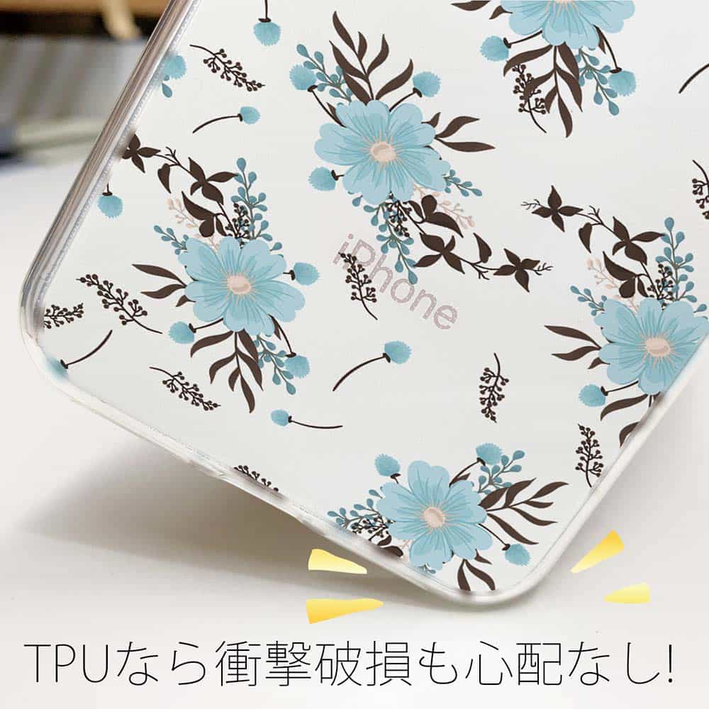 ソフトケース 花柄 スマホケース TPU ミントブルー 花 フラワー