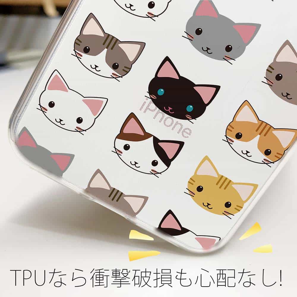 スマホケース ソフトケース TPU 猫の顔のシームレス アニマル 動物 猫