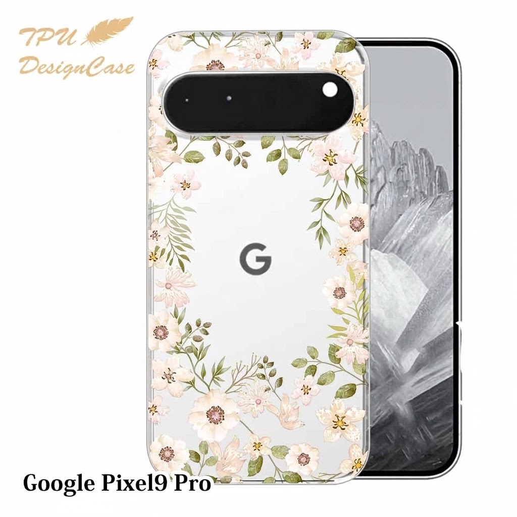 Google Pixel 9 Pro ケース ホワイトフラワー 花柄 クリア 透明 ソフト