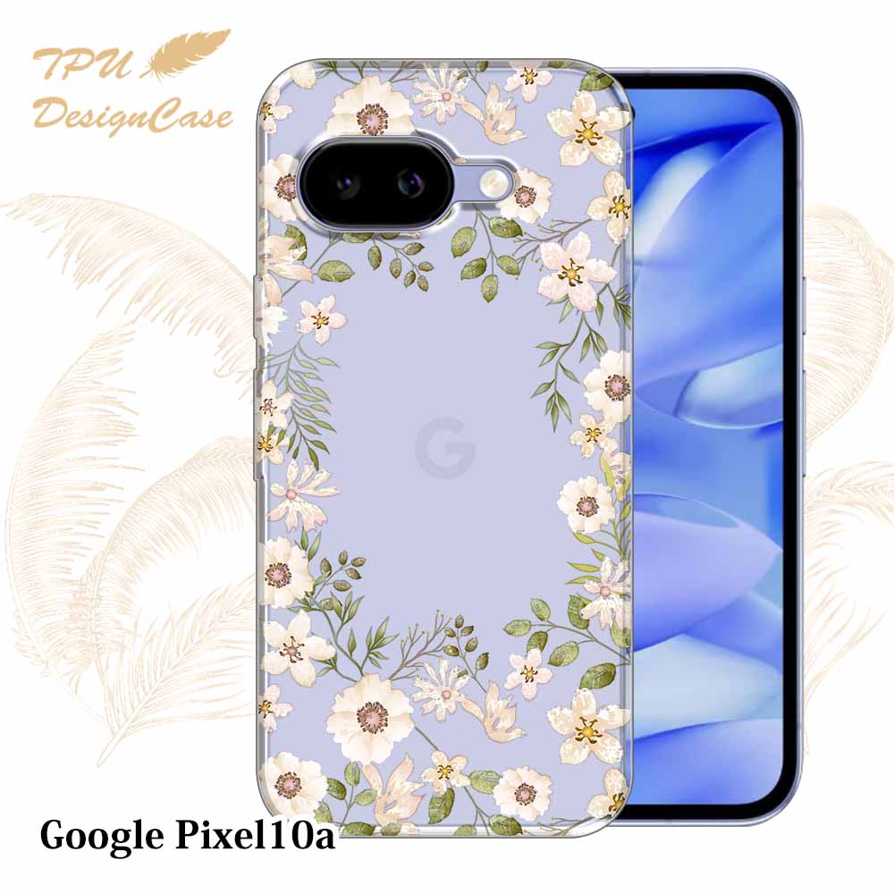 Google Pixel 10a ケース ホワイトフラワー 花柄 クリア 透明 ソフト