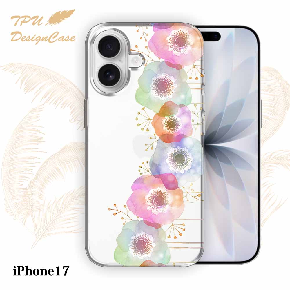 iPhone17 ケース フラワーシンフォニー 花柄 クリア 透明 ソフト TPU