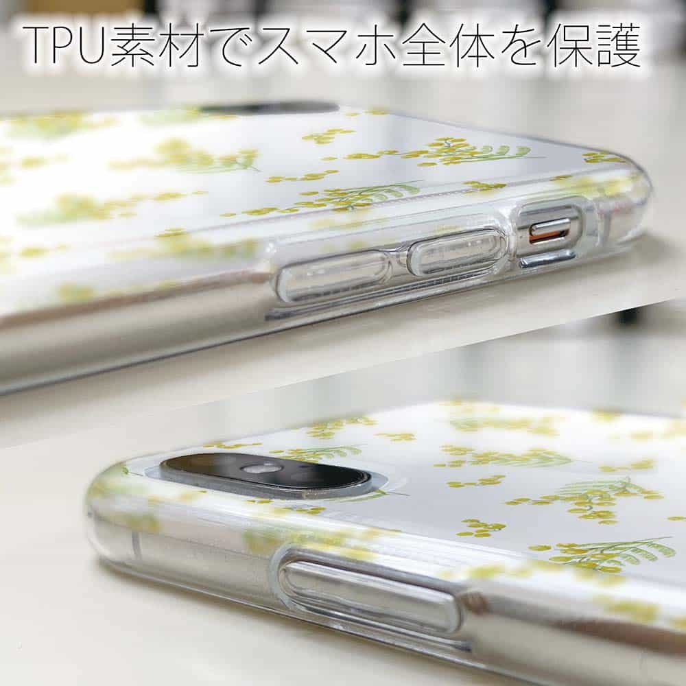 ソフトケース 花柄 スマホケース TPU ミモザ（ホワイト） かわいい