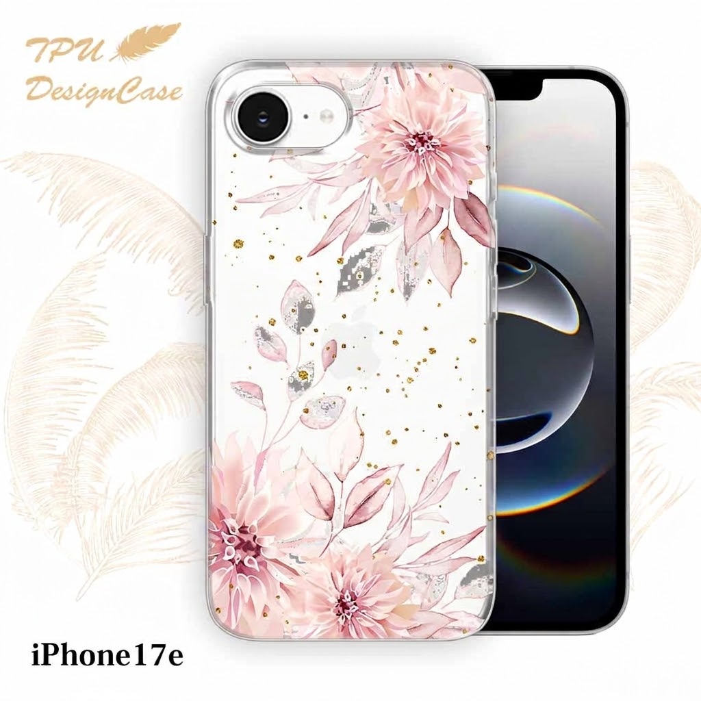 iPhone17eケース スプリングピンク 花柄 クリア 透明 ソフト TPU