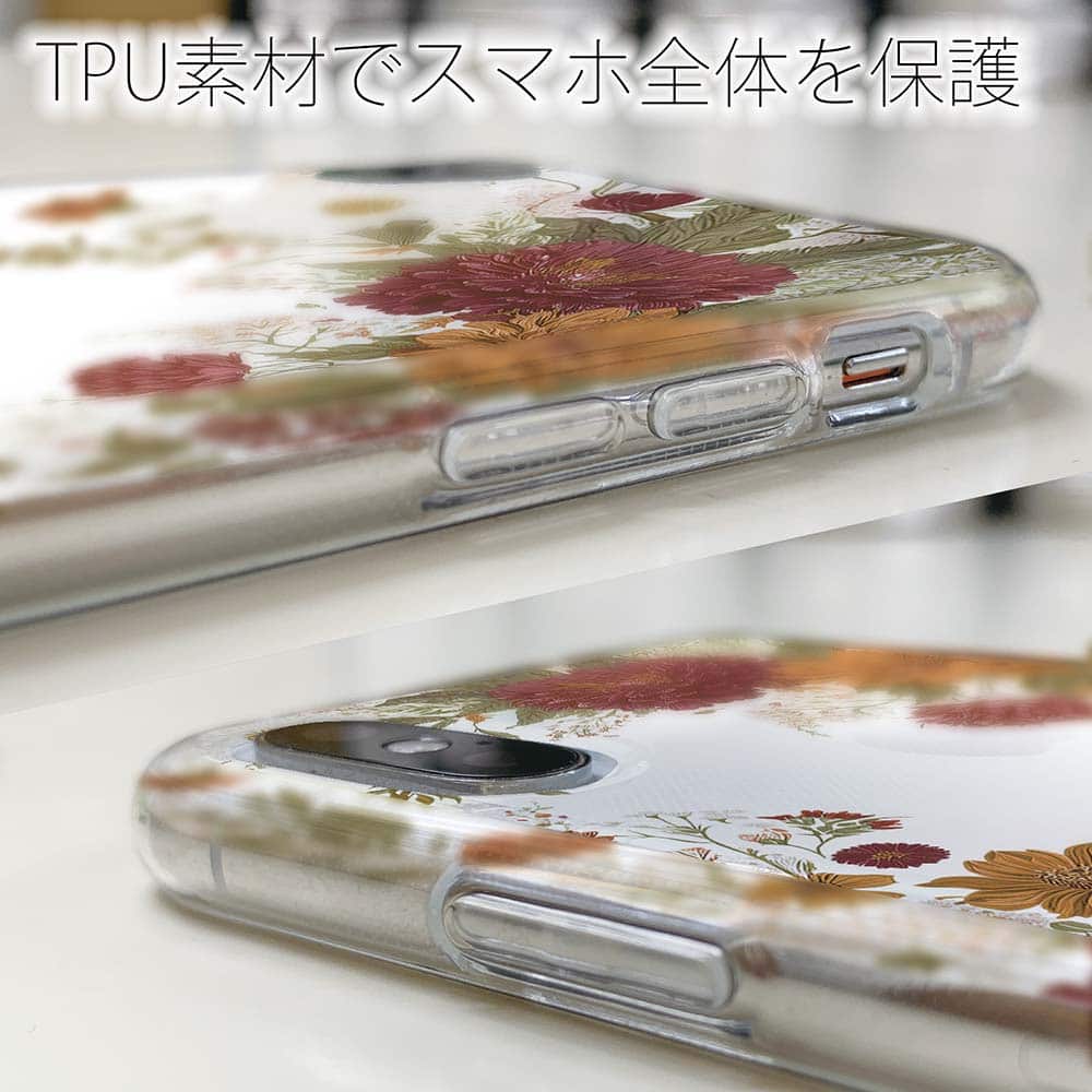 ソフトケース 花柄 スマホケース TPU フラワーフレーム ビンテージ