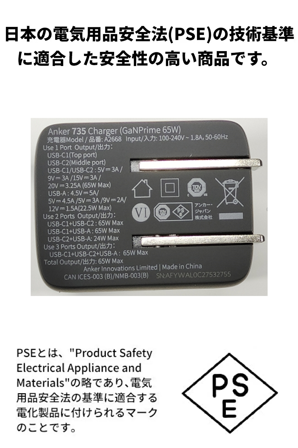 Anker 735 Charger (GaNPrime 65W) (USB PD 充電器 USB-A & USB-C 3ポート)
