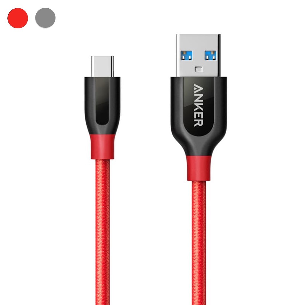Anker PowerLine  USB-C & USB-A 3.0 ケーブル 0.9m Galaxy S8   S8  MacBook Xperia XZ対応 レッド・グレー アンカー