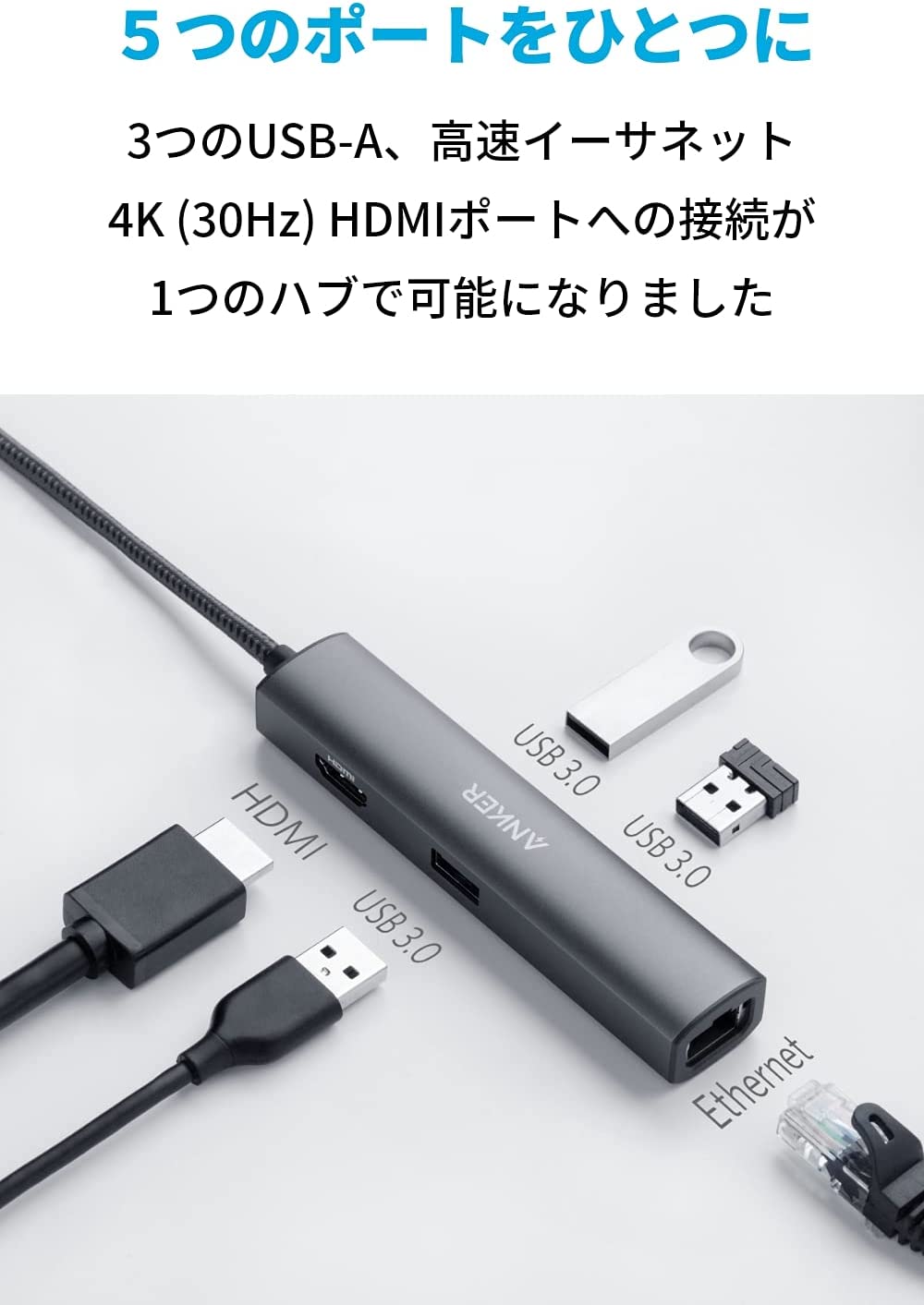 Anker PowerExpand+ 5-in-1 USB-C イーサネットハブ 4K対応HDMI出力ポート 3つのUSB-A 3.0ポート 1Gbpsイーサネットポート MacBook Pro｜ankerdirect｜03