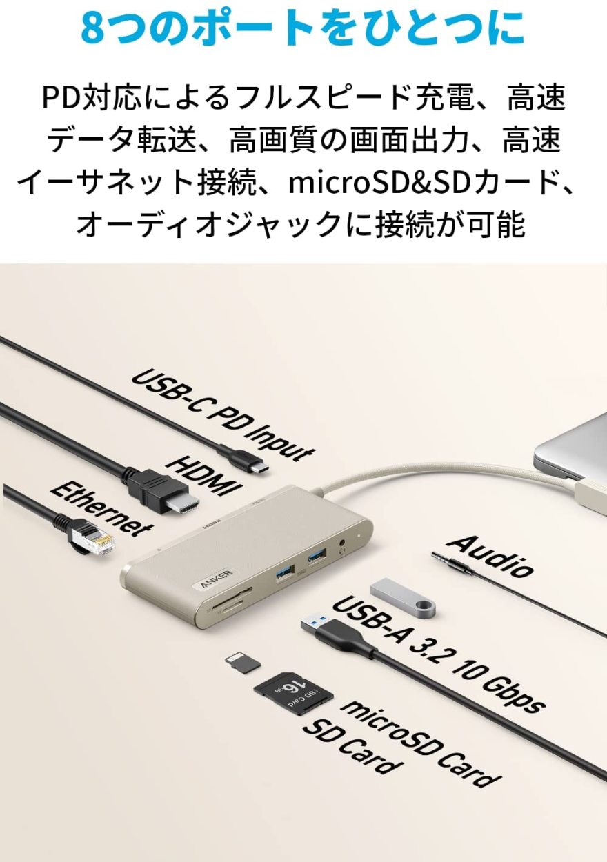 Anker 655 USB-C ハブ (8-in-1) 10Gbps 高速データ転送 USB-A