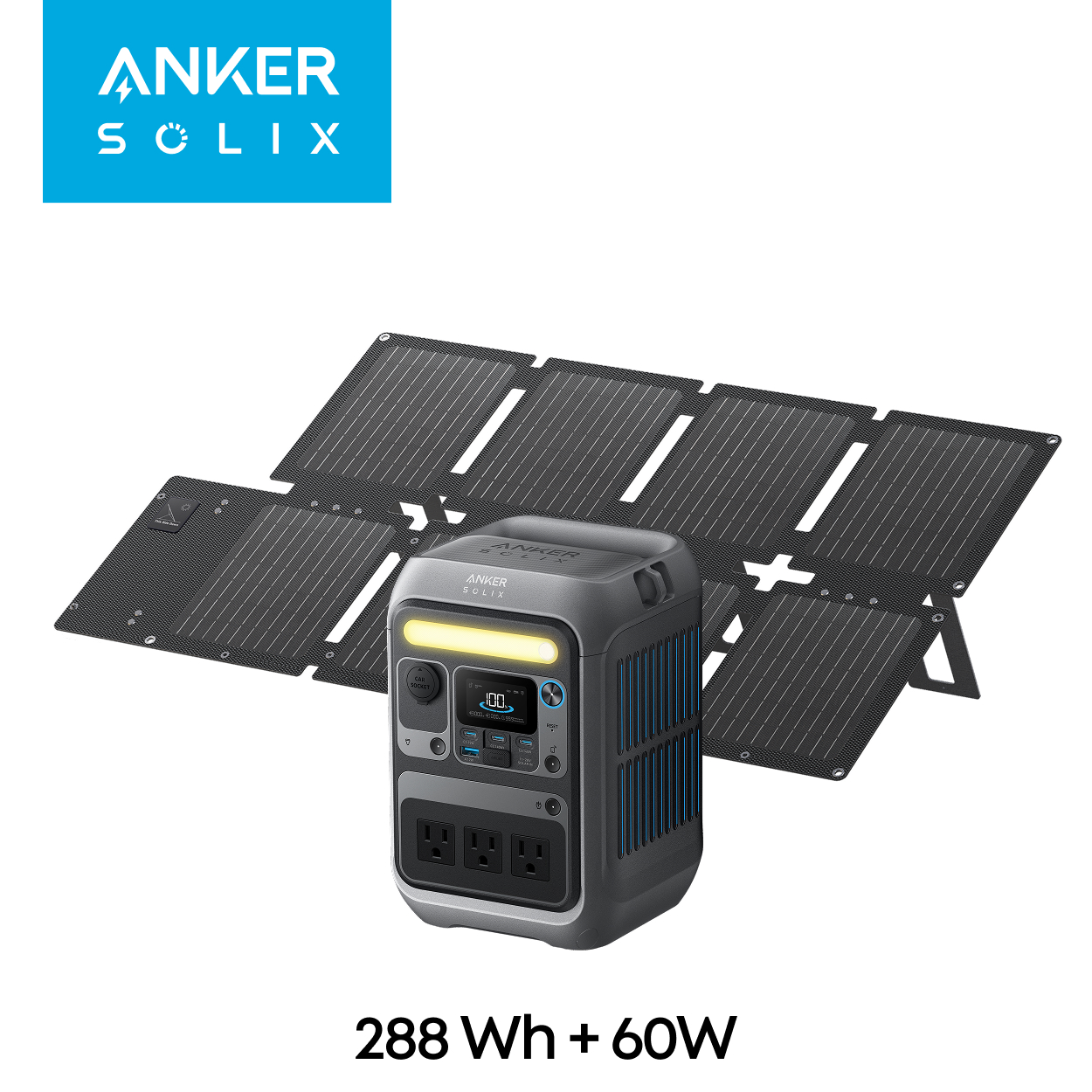 Anker Solix C300 Portable Power Station with Anker Solix PS60 Compact Portable Solar Panel クーポン対象