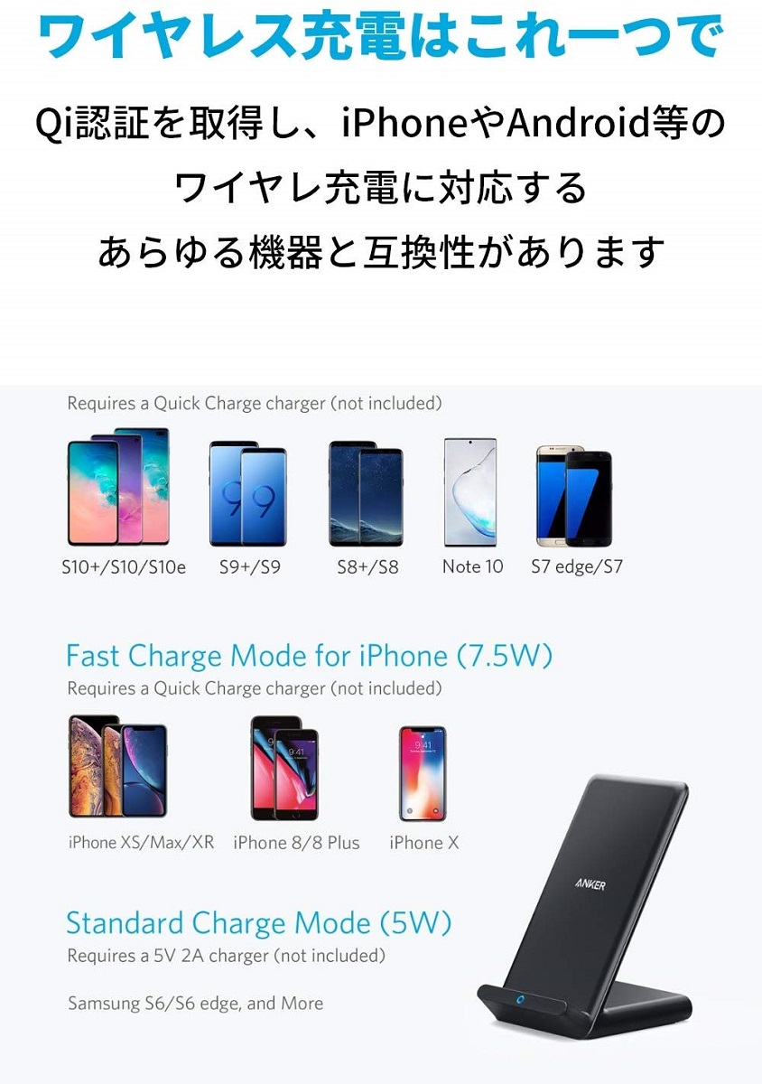 Anker 【2個セット】 PowerWave 10 Stand ワイヤレス充電器 Qi