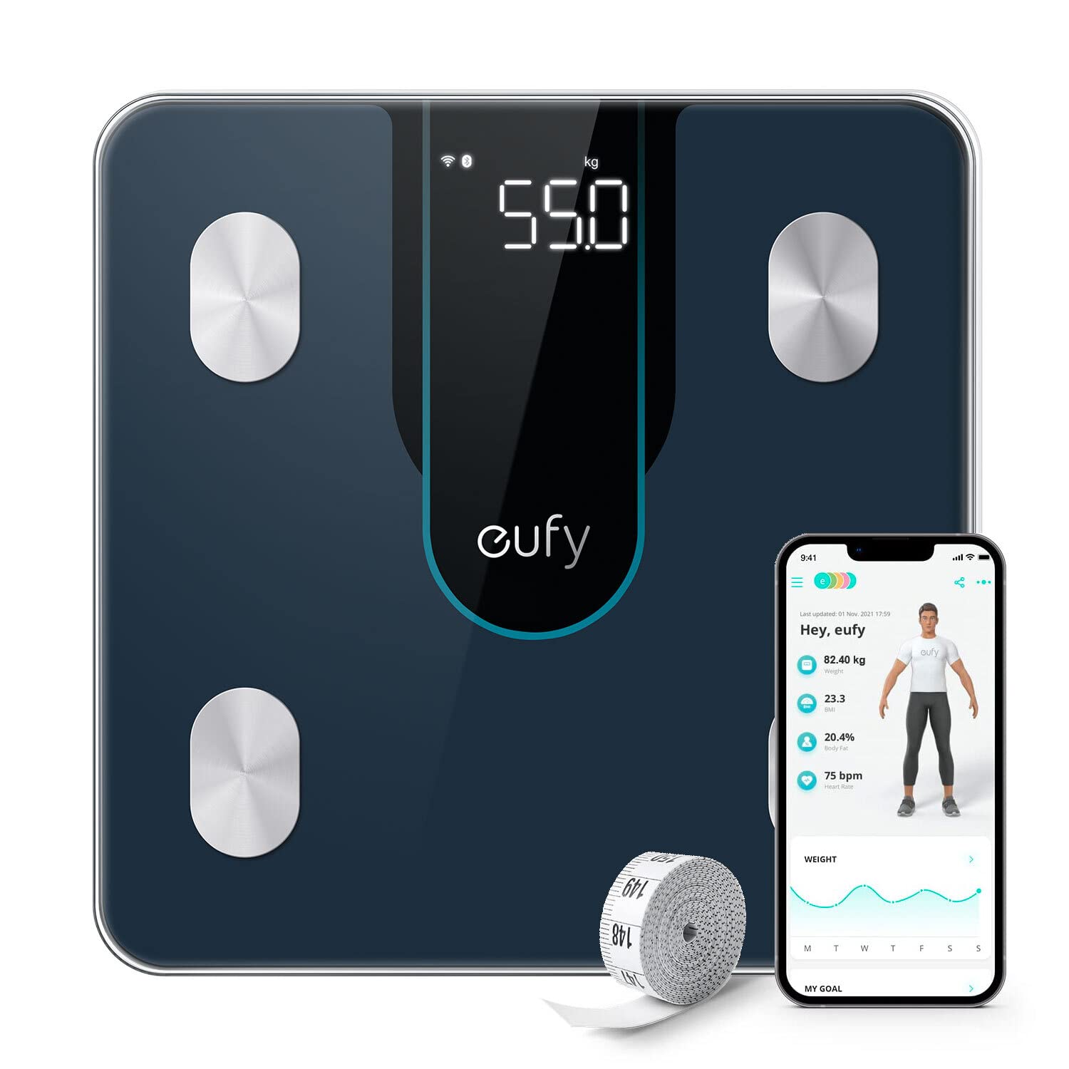 Anker Eufy (ユーフィ) Smart Scale P2 (体重 体組成計)  【アプリ対応/Fitbit連携/体脂肪率/BMI/筋肉量/基礎代謝量/水分量/体脂肪量/骨量】