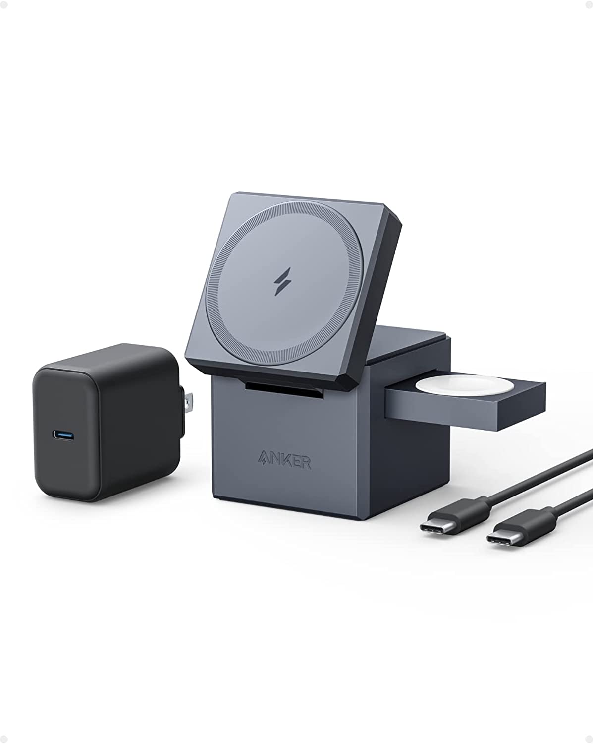Anker 3-in-1 Cube with MagSafe (マグネット式 3-in-1 ワイヤレス充電ステーション)USB急速充電器付属 MFi認証