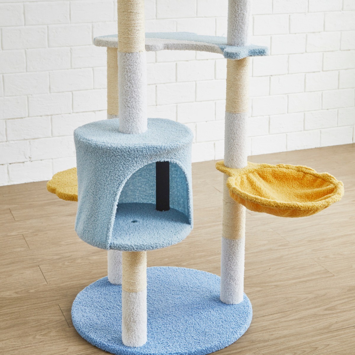 Pawalaya キャットタワー 125cm 水色 キャットタワー アクア 据え置き型 高さ155cm ねこ家具 キャットハウス