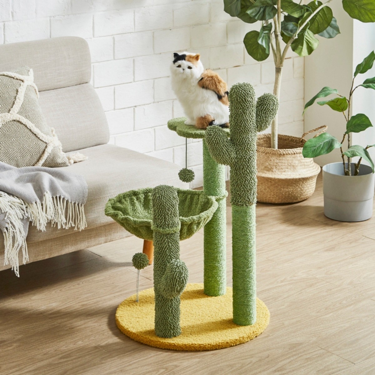 キャットタワー サボテン 据え置き型 高さ83cm ねこ家具 ハンモック