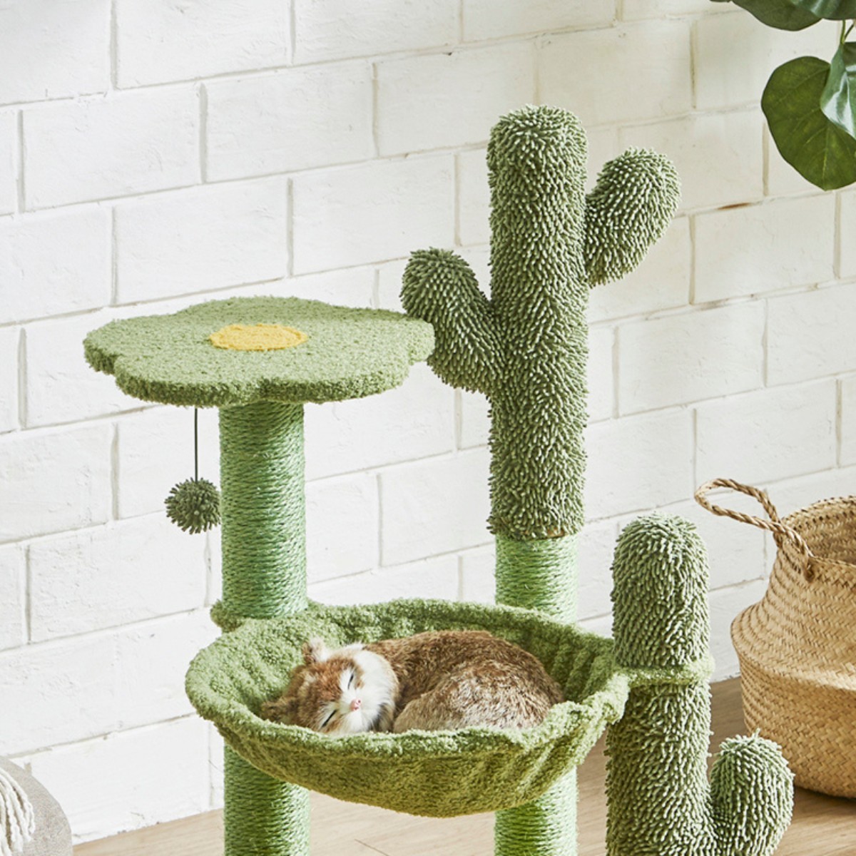 キャットタワー サボテン 据え置き型 高さ83cm ねこ家具 ハンモック